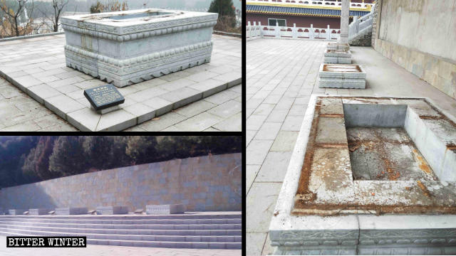 Restos de las bases de las estatuas de Arhat tras la eliminación.