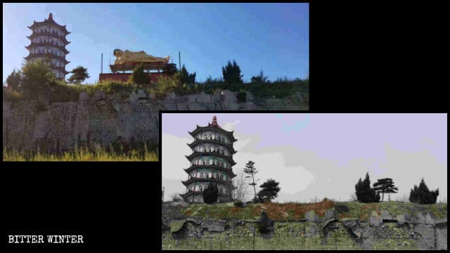 el templo de Lingbao antes y después de ser desmantelada