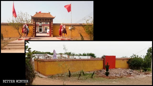 El “Templo del Presidente Mao Buda" antes y después de la demolición.