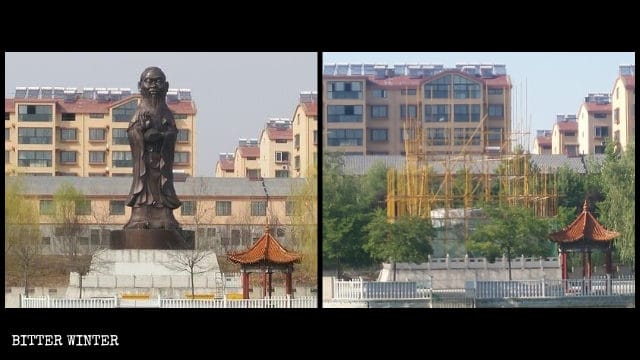 La estatua híbrida con el cuerpo de Guanyin y la cabeza de Confucio fue demolida.