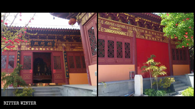 La puerta de la sala del palacio, en el templo de Cihang, ha sido sellada.