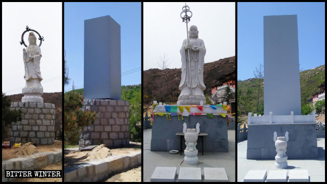 Las estatuas budistas del templo de Cihang han sido cubiertas.