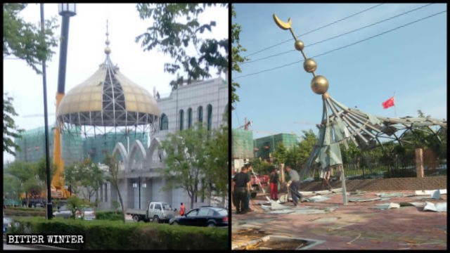 Los símbolos islámicos de la mezquita fueron demolidos