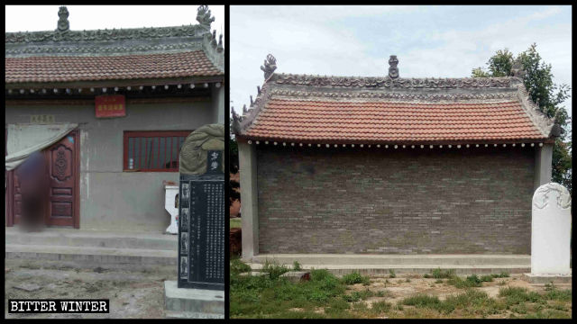El Templo de Laoye emplazado en la aldea de Muhua ha sido clausurado, y el monumento de piedra situado en la entrada ha sido pintado de blanco.