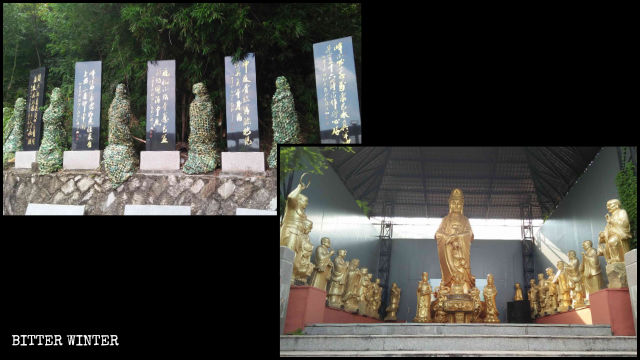 Algunas estatuas de Bodhisattva fueron trasladadas al interior, y otras fueron cubiertas.