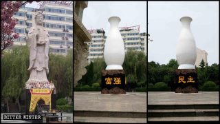 Estatua de Kwan Yin antes y después de ser
