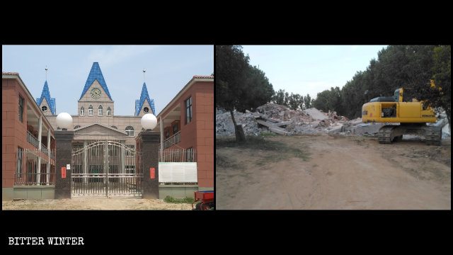 Iglesia de las Tres Autonomías emplazada en el condado de Wuzhi antes y después de ser demolida.