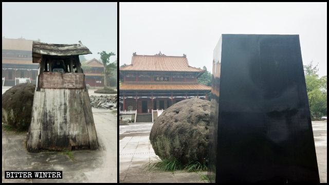 Una estatua de Cihang Zhenren fue sellada con láminas de hierro galvanizado de color negro.