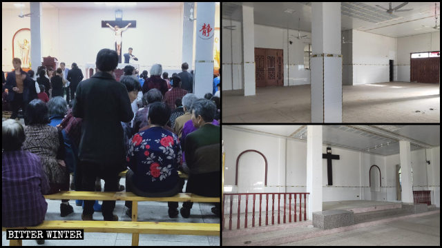La iglesia católica antes y después de ser vaciada.