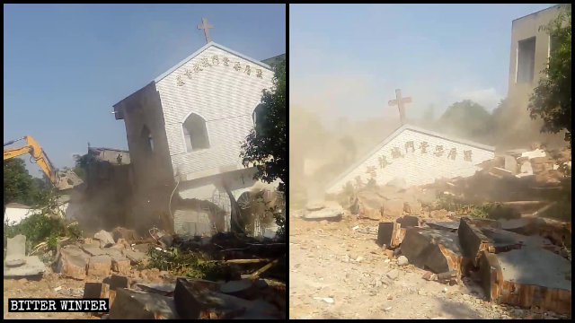 Una iglesia de las Tres Autonomías emplazada en la aldea de Liangcuo fue demolida y convertida en ruinas.