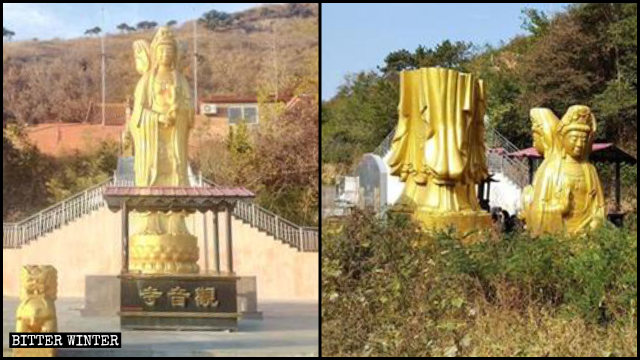 La estatua del Bodhisattva de los tres rostros que se hallaba situada en el Templo de Huangshan ha sido demolida.
