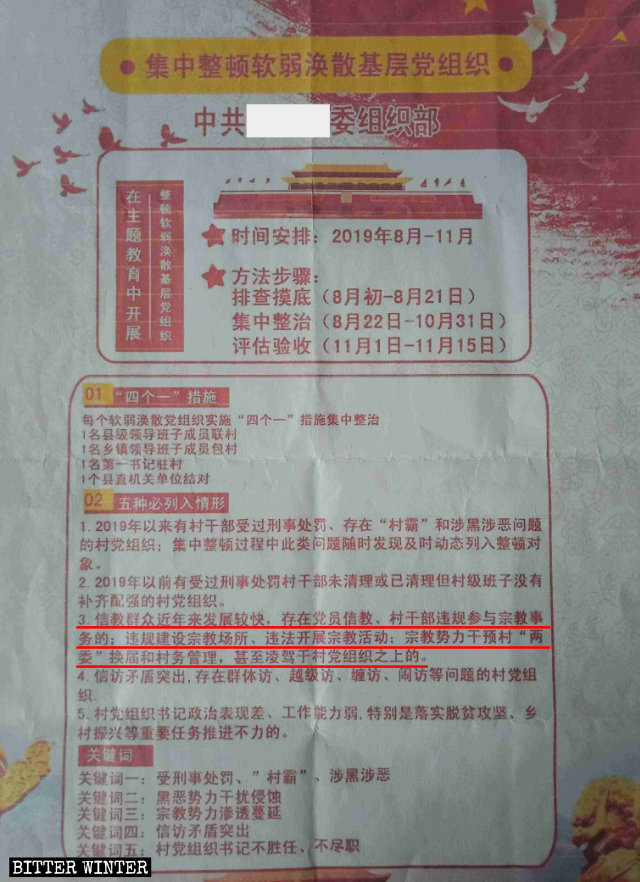 Notificación sobre la celebración de una reunión de miembros del Partido Comunista Chino para hablar sobre "el trabajo de rectificación de las organizaciones del Partido que sean débiles y tolerantes".