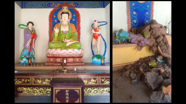 Las estatuas del Templo de Baiyun antes y después de ser destruidas.