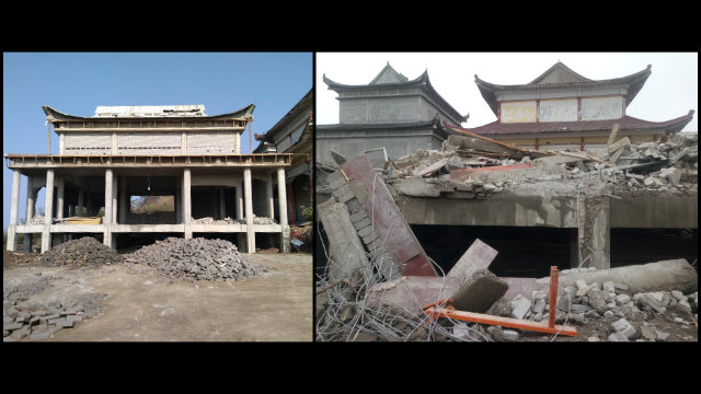 Una sala en construcción del templo de Lingjiu fue demolida.