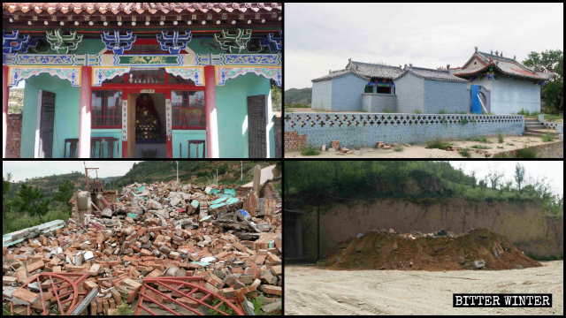 Dos de los templos demolidos en el condado de Yanchuan de Shaanxi.