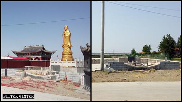 La estatua de Kwan Yin que se encontraba situada en el Templo del Rey Dragón fue destruida.