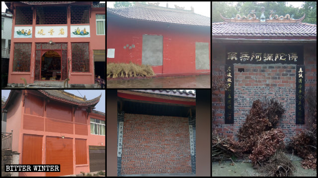 Las puertas y ventanas de muchos templos fueron bloqueadas con ladrillos o tablas.