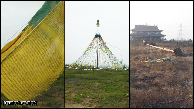 Las banderas de oración tibetanas existentes en el Templo de Fuyun fueron destruidas.